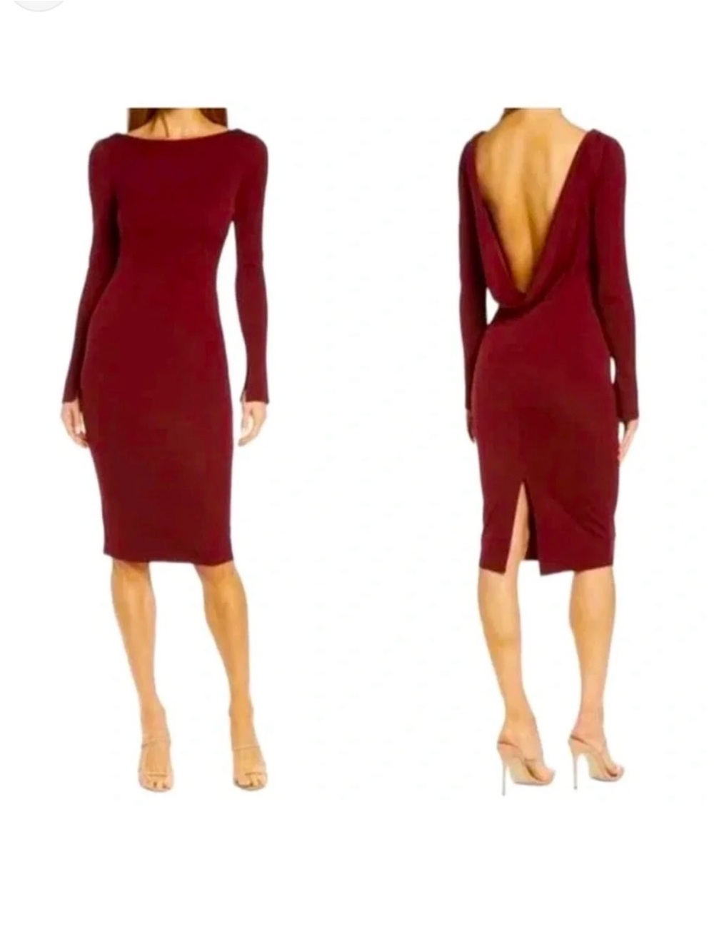 Katie May Burgundy Long Sleeve Backless Midi Dress